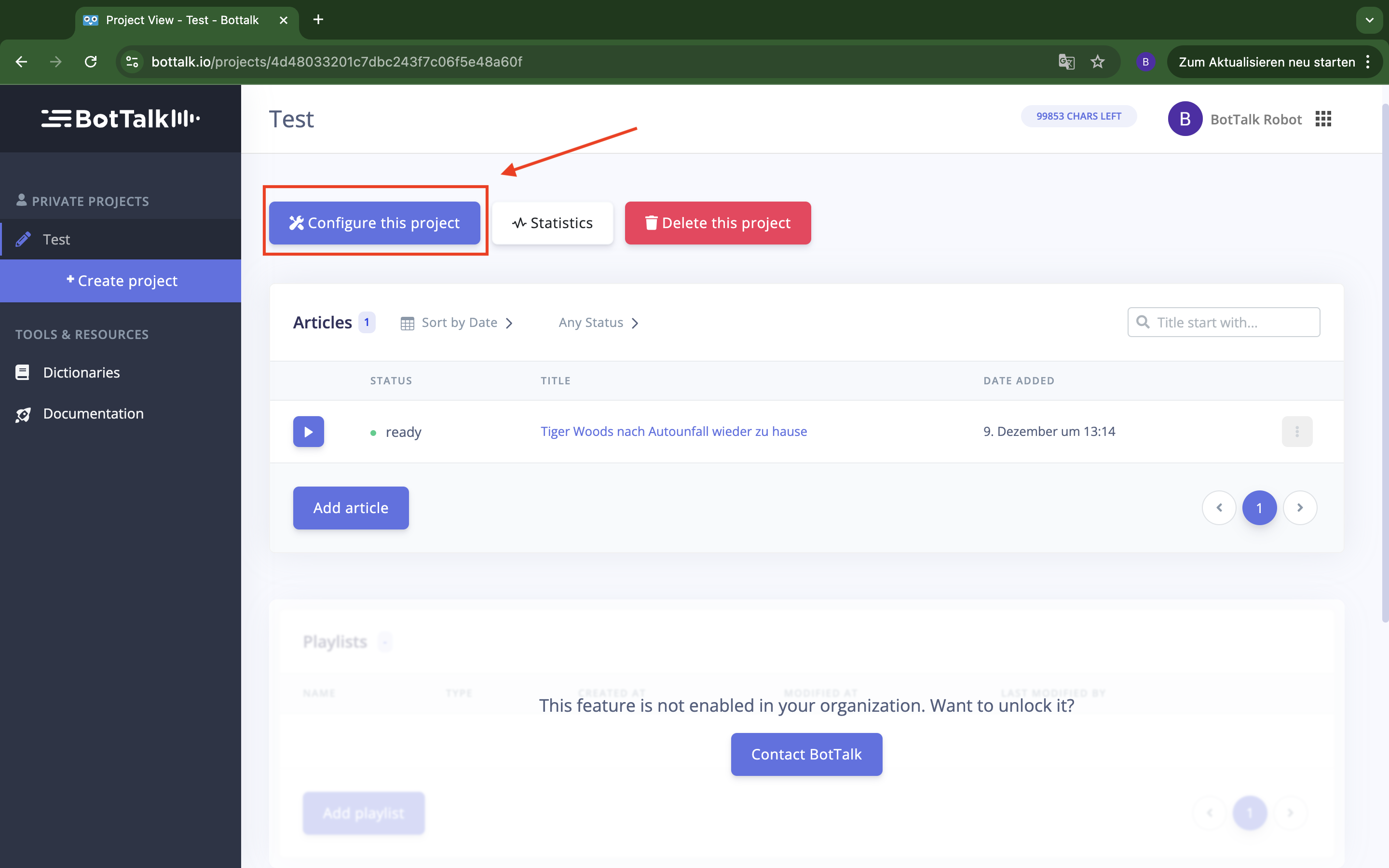 Configuration of BotTalk projects